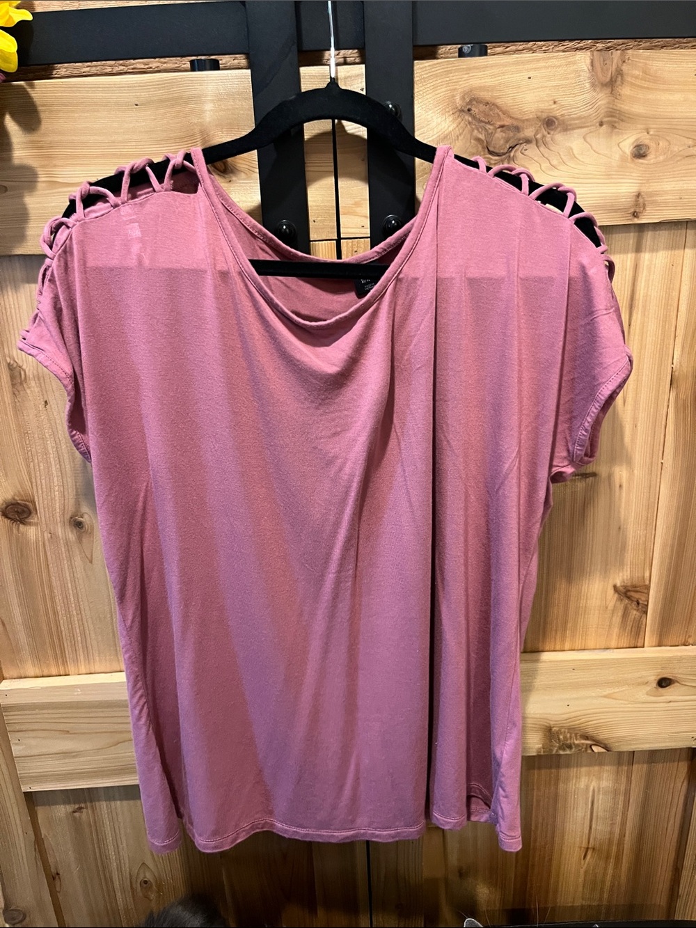 Tahari Dusty Rose Short Sleeve Tee with Knotted Shoulder Detail